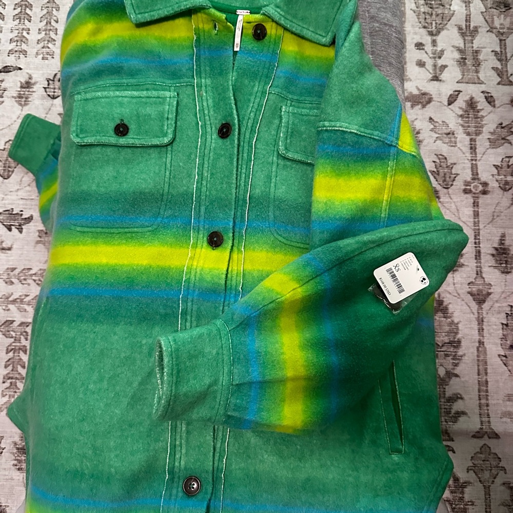 Free People Green and Yellow Tie-Dye Shacket